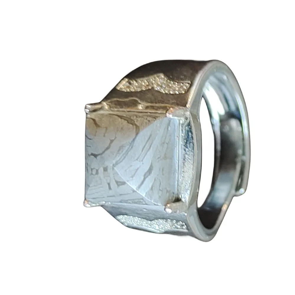 Adjustable size inlaid meteorite ring inlaid meteorite ring men's and women's natural iron meteorite ring crafts