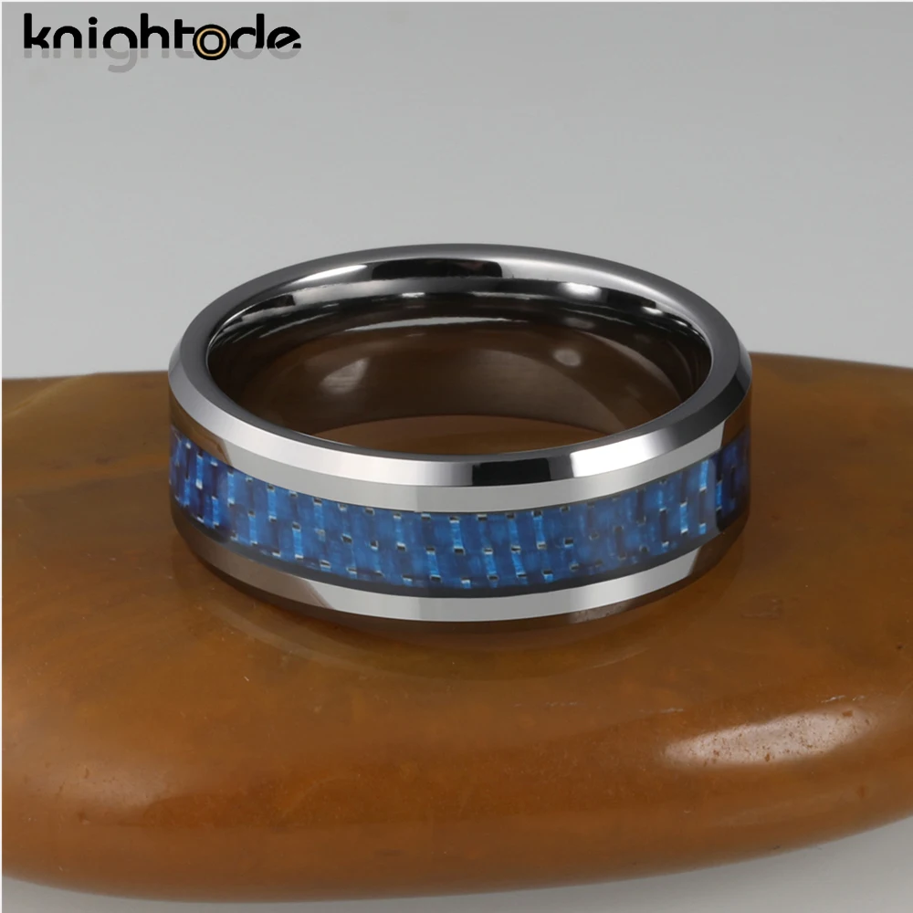 

8mm Real Tungsten Steel Ring Carbon Fiber Inlay For Men Women Wedding Band Fashion Jewelry Beveled Polished Comfort Fit
