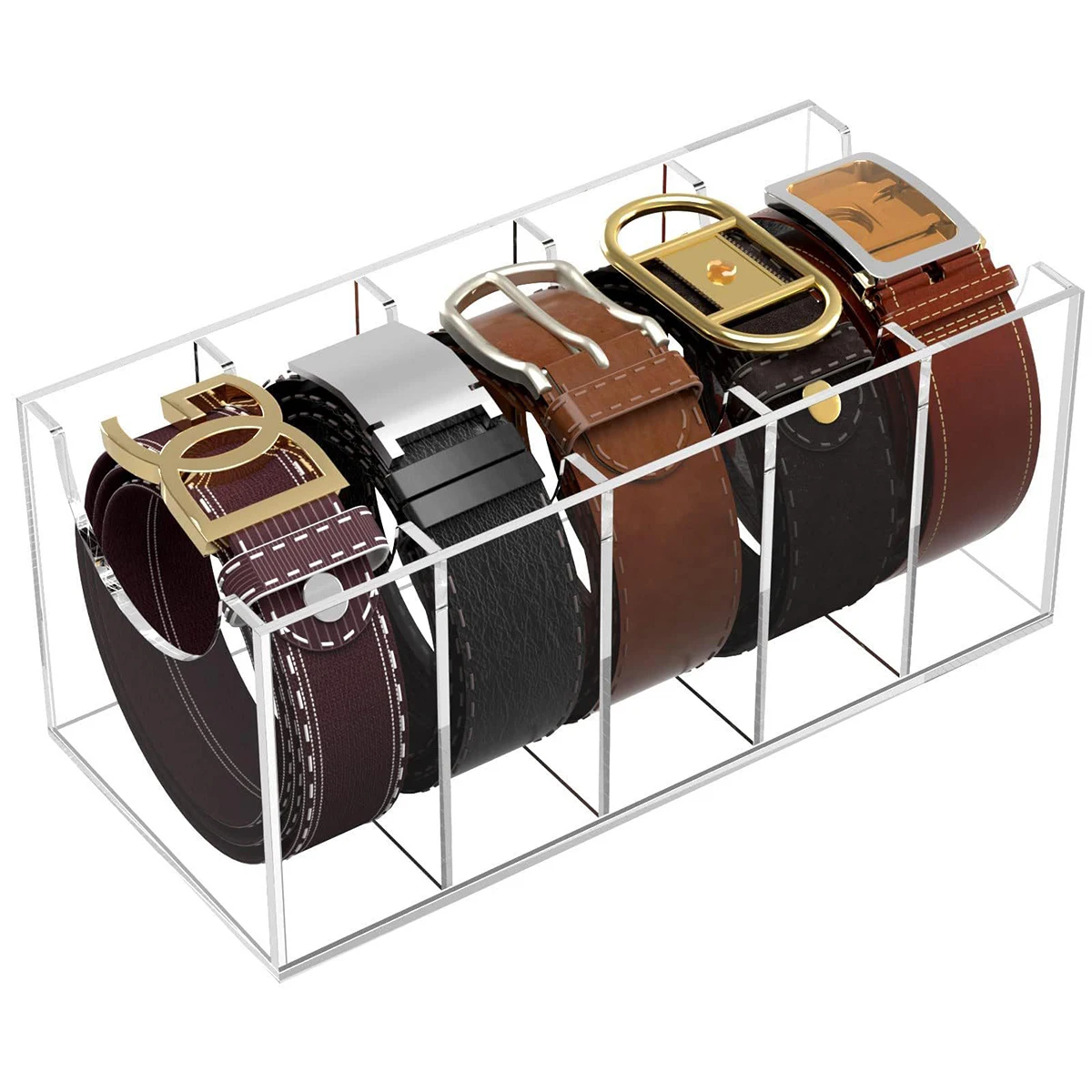 Clear Belt Organizer Acrylic Belt Storage Holder With Compartments Acrylic Display Case For Organized Storage Compartmentalized