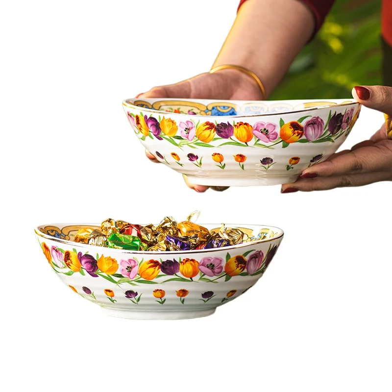 

Tulip household ceramic tableware 2025 new soup bowl noodles, salad bowl, candy bowl