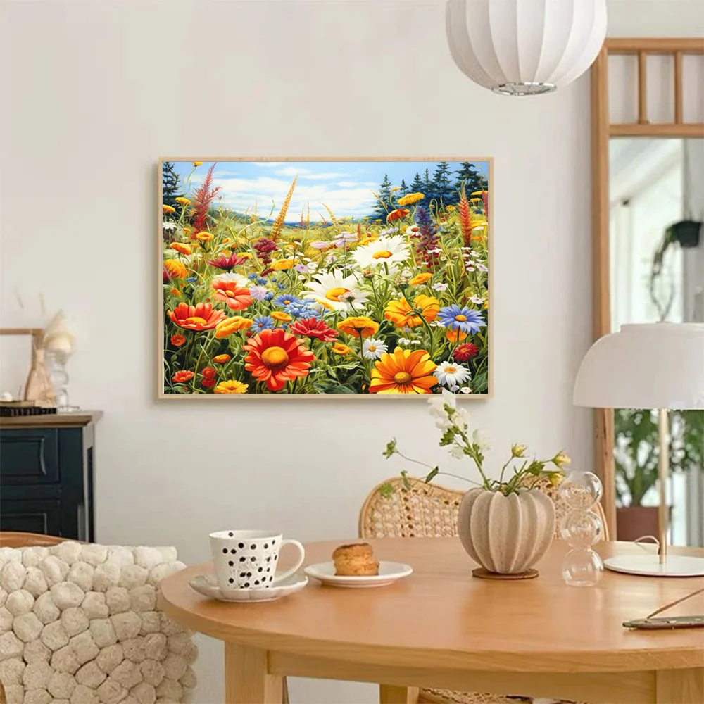 AZQSD Paint By Number Daisy Flower Field Landscape Oil Painting On Canvas Floral Handmade Modern Diy Unique Gift