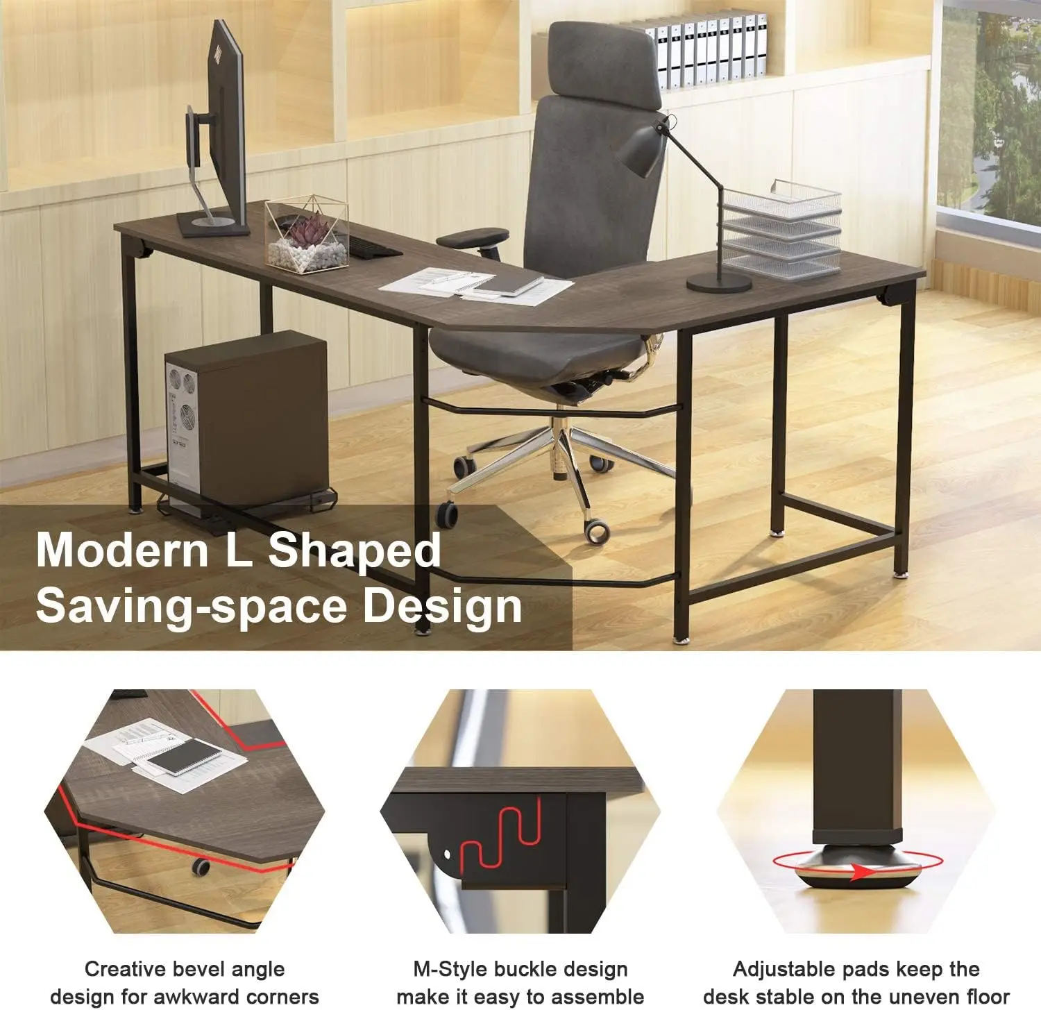 L Shaped Desk Corner Gaming Computer Desks for Home Office PC Workstation Study Writing Work Gamer Table, Easy to Assemble