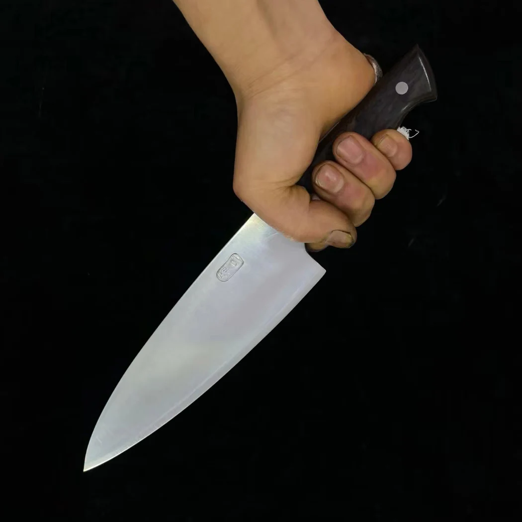 

8-дюймовый нож шеф-повара ручной работы, 3-слойный BG42, авиационный специальный стальной нож, ручка из черного дерева, тесак, нарезка мяса, овощей, кухонный нож