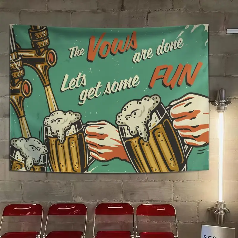 VIKAMA Retro American-Style Beer Tapestry, Fun Slogan Beer Mug Art Wall Hanging, Living Room Home Decor Backdrop