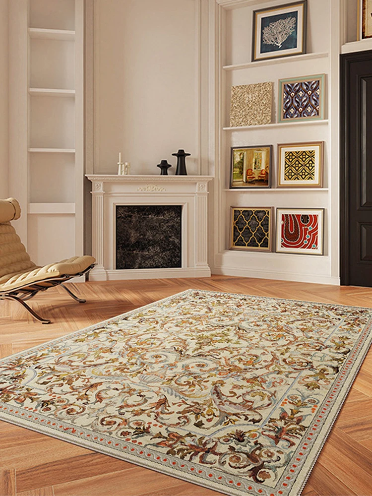 

Retro Europe Court Style Living Room Carpet Luxury Sofa Tea Table Floor Mat Floral Soft Thick Bedside Rug Large Full Bedroom Rug