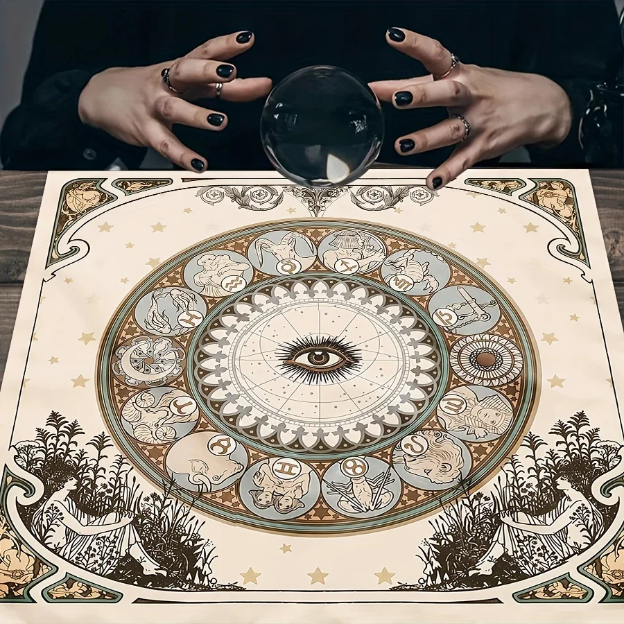 1pc Cross Card Tablecloth Flowers Altar Cloth Pagan Pendulum Witchcraft Astrology Card Mat for Room Home Decor