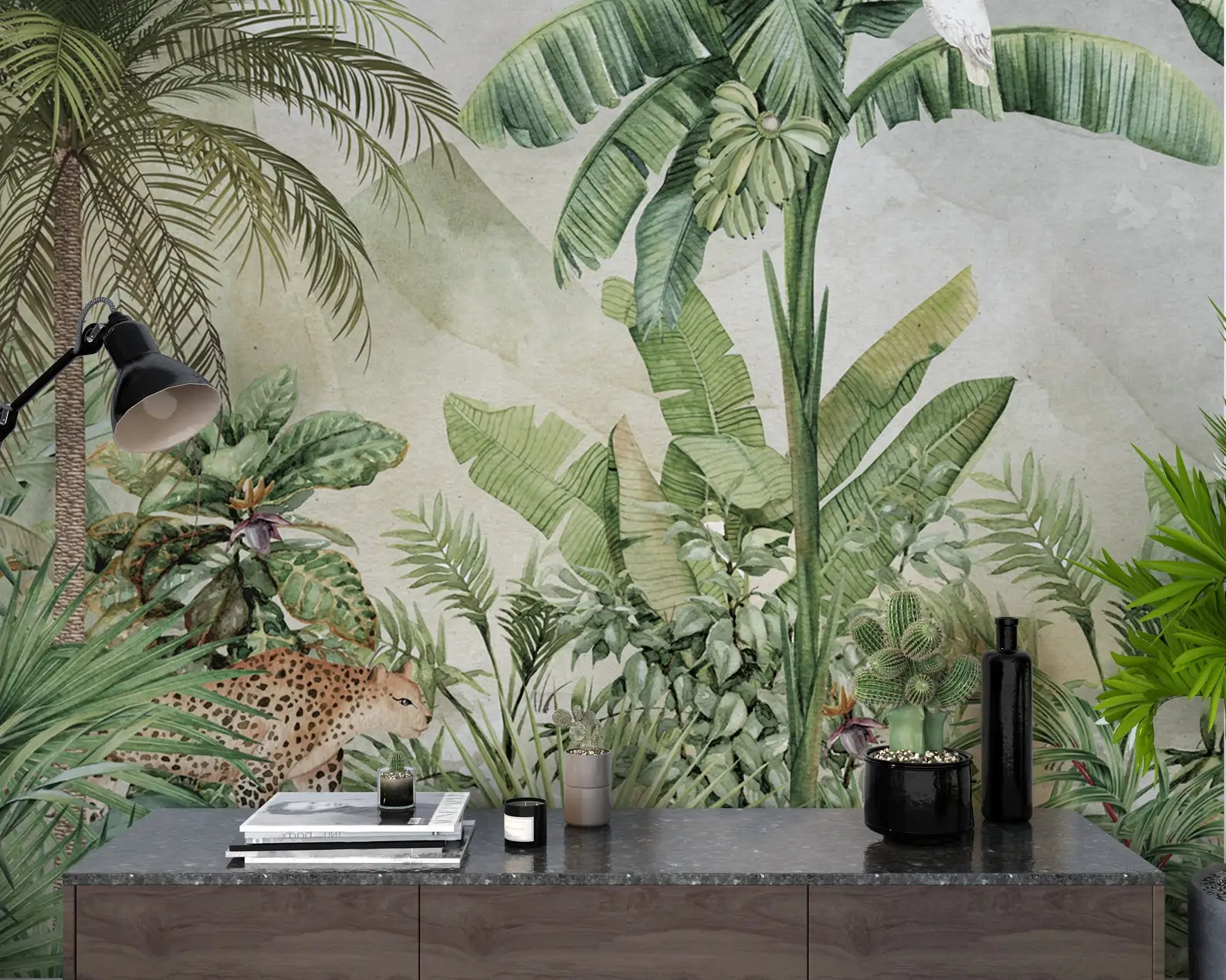 Customized mural tropical leaf wallpaper | Green natural style decorative painting | Banana leaf home living room bedroom murals