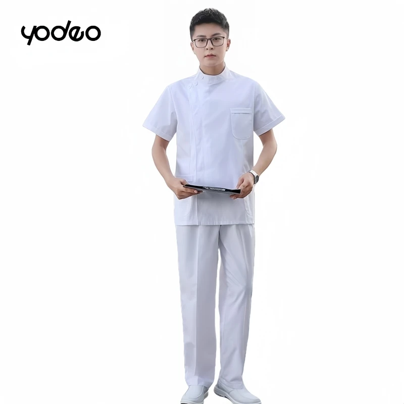 Medical students white lab coat long sleeved men stand collar medical nurse clothes oral dentist split type working clothes