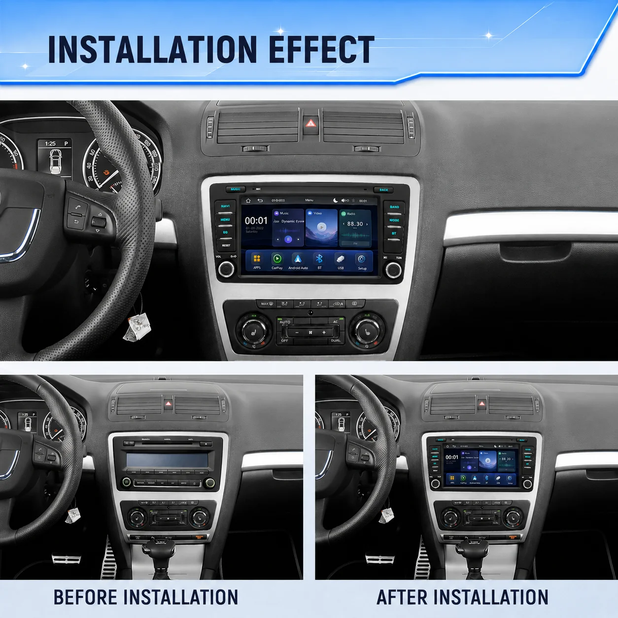 Wireless Carplay Android Auto Car Radio For  For Skoda Octavia 2 A5 2004-2013 Car Multimedia Player With 720P AHD Camera SWC