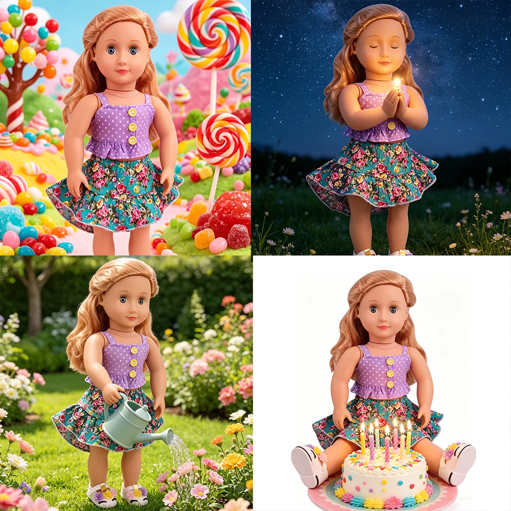 18 Inch Doll Girl Irregular Floral Suspender Set Doll Fashion Summer Fashion Suitable for 18 Inch Doll Girl Clothing Doll Access