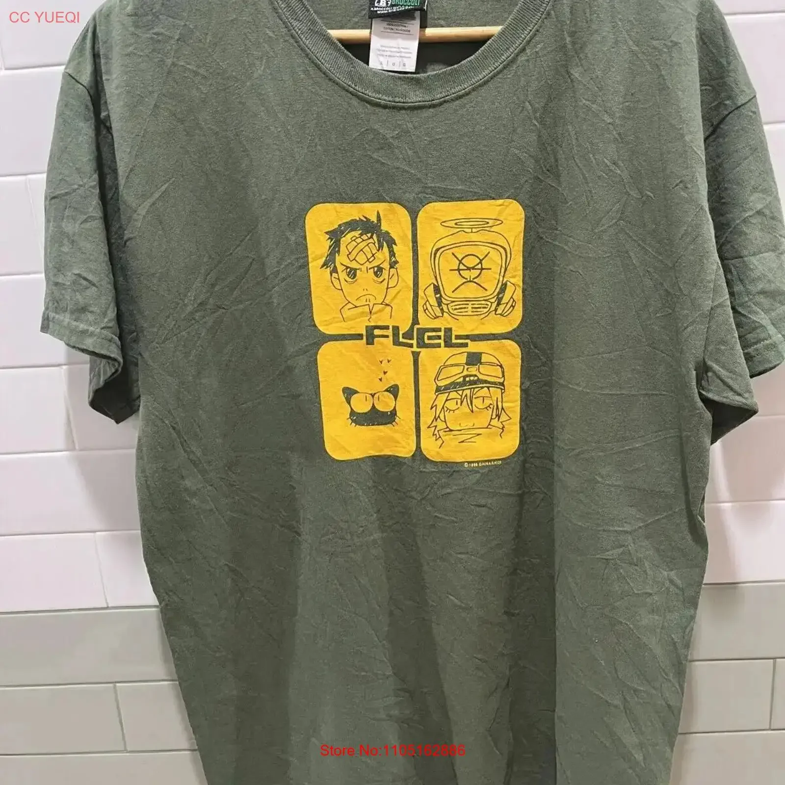 Vtg 1999 Y2k FLCL Fooly Cooly Furi Kuri Anime Japón Broccoli Gear camiseta vintage lavado suave Unisex estirado streetwear