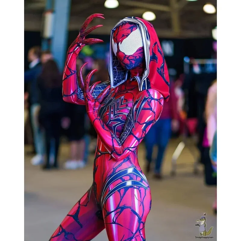 

FC6Carnage Gwen Stacy red costume cosplay girl women dress up Halloween cosplay costume jumpsuit bodysuit zenzai for adult/@FC8！