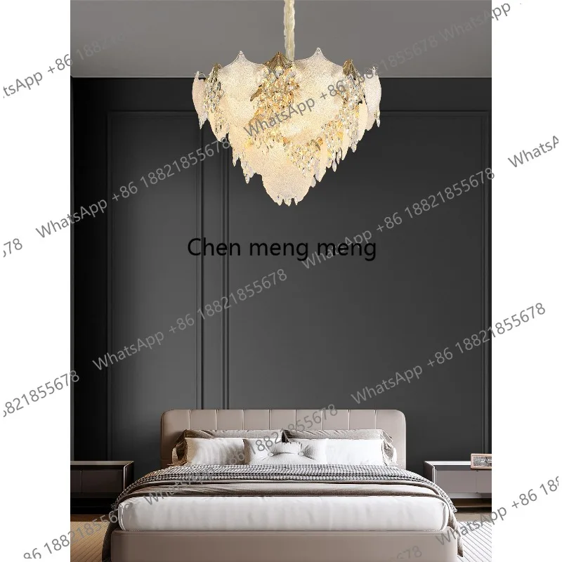 

French light luxury living room lamp chandelier high-end hall crystal lamp glass leaves bedroom dining room
