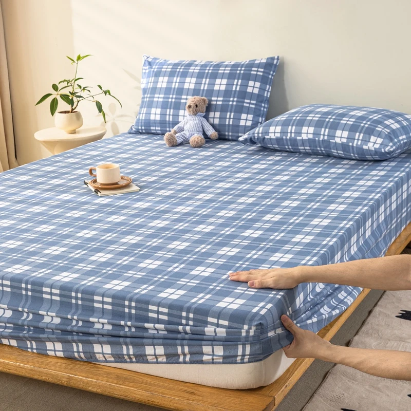 Blue and White Buffalo Plaid Fitted Sheets, Check Bedding Sheets & Pillowcases, Soft & Deep Pocket Wrinkle Grid Mattress Covers