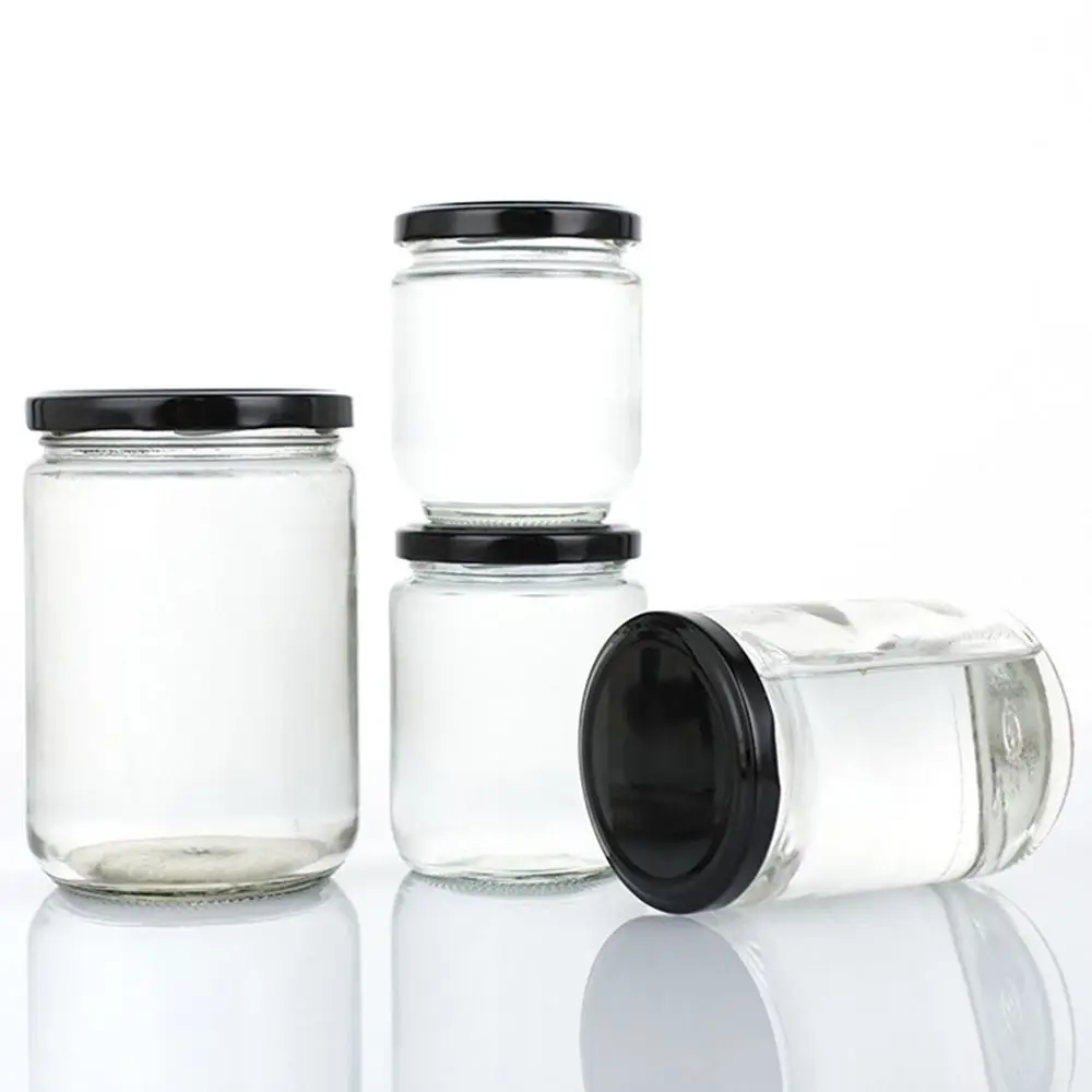 1Pcs 100ml 150ml 195ml 240ml Mini Transparent Kitchen Food Storage Containers Round Glass Jar with Black Airtight