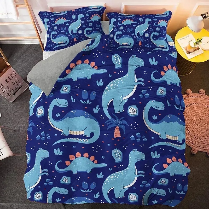 Cartoon Dinosaur Bedding Set Boys Girls Twin Queen Size Duvet Cover Pillowcase Bed Boys Fashion Home Textileextile