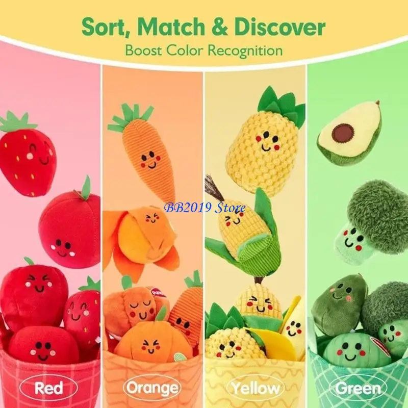 Q0KB Peluche per bambini con forme frutta e verdura in peluche per l'ordinamento del colore che migliora lo sviluppo Tessuto