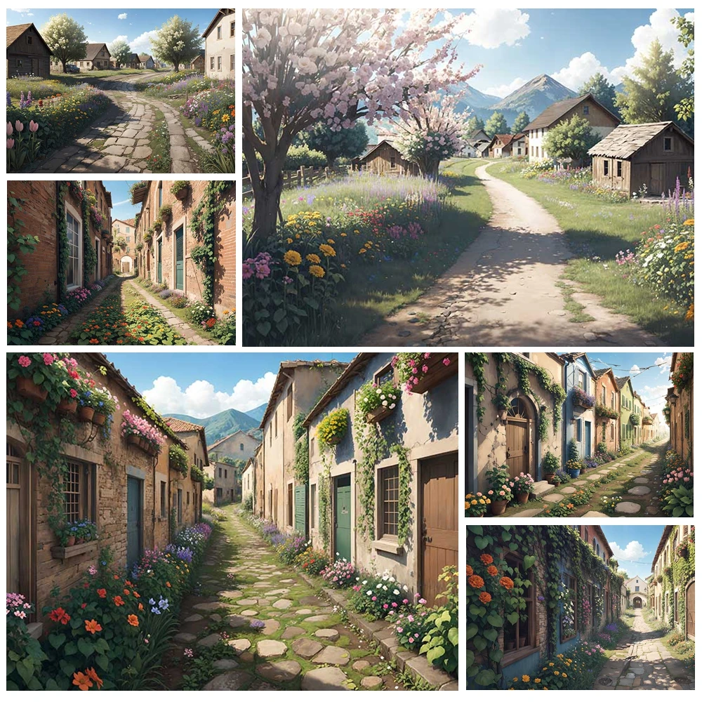 MOON.QG الأوروبية الريفية أليس خلفية الرصيف أشجار الكرز النباتات التصوير خلفية الصورة استوديو لوازم الحفلات عيد ميلاد