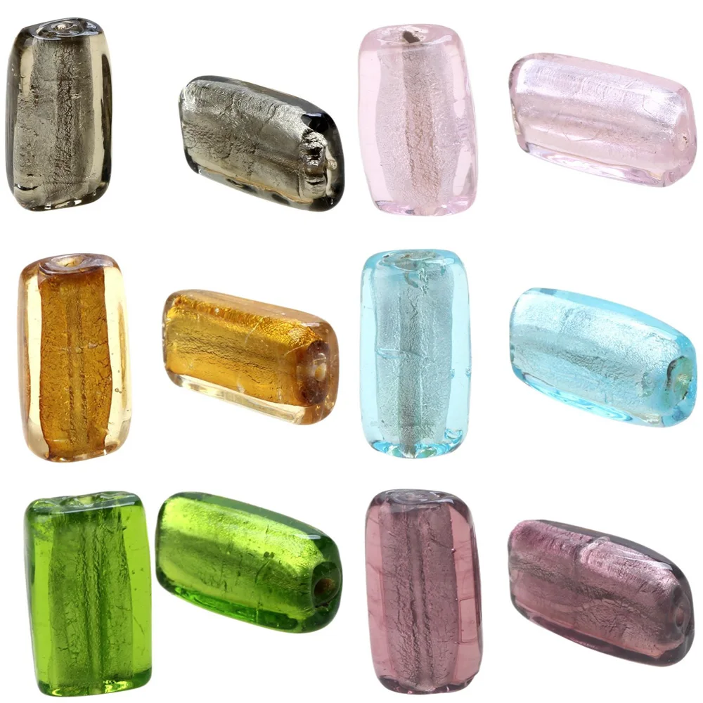 22x12x6MM 4PCS/Lot Multicolor Inside Silver Foil Lampwork Glass Cuboid Beads DIY Bracelet Necklace Earring For Jewelry Making