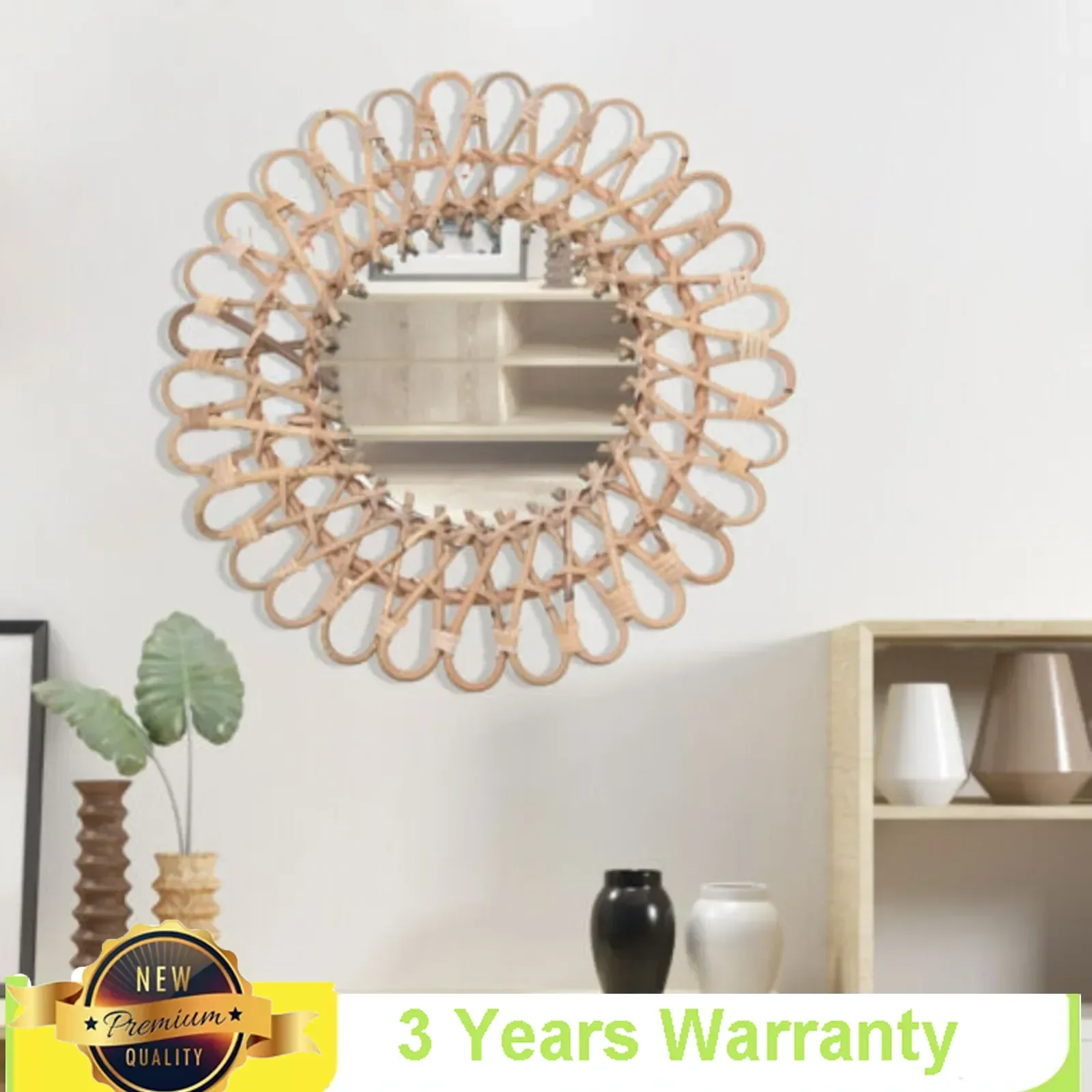 Bymaocar Nordic Design Wood Color Vine Household  Willow Mirror Wall Mounted Natural Material Bathroom Use with Non-marking Nail