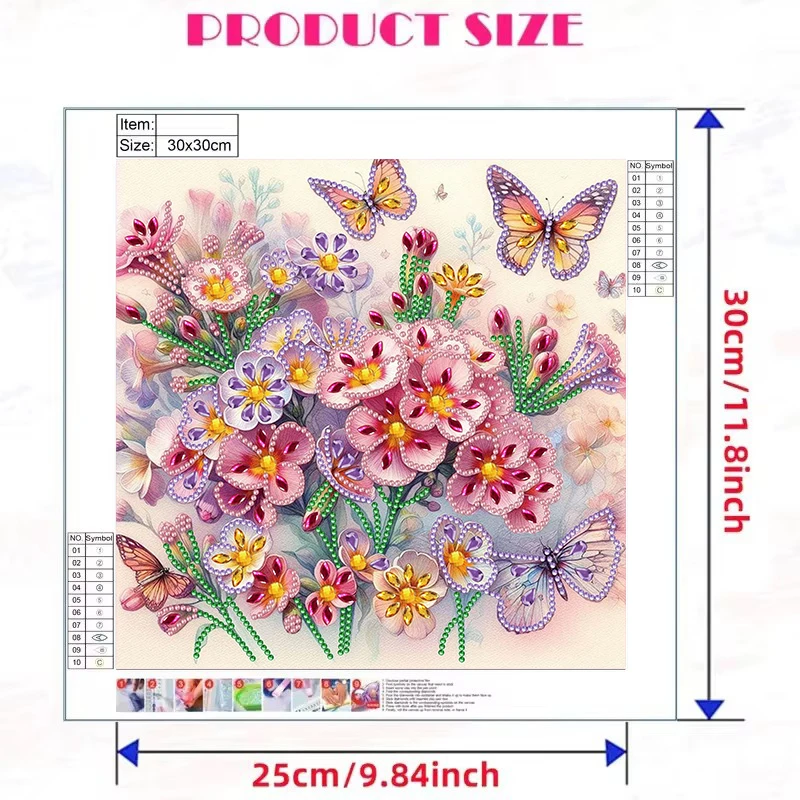 CHENISTORY 5d Diy Partial Special Shaped Drill Diamond Painting Kit Butterfly Flowers Diamond Mosaic Art Gift Home Decoration