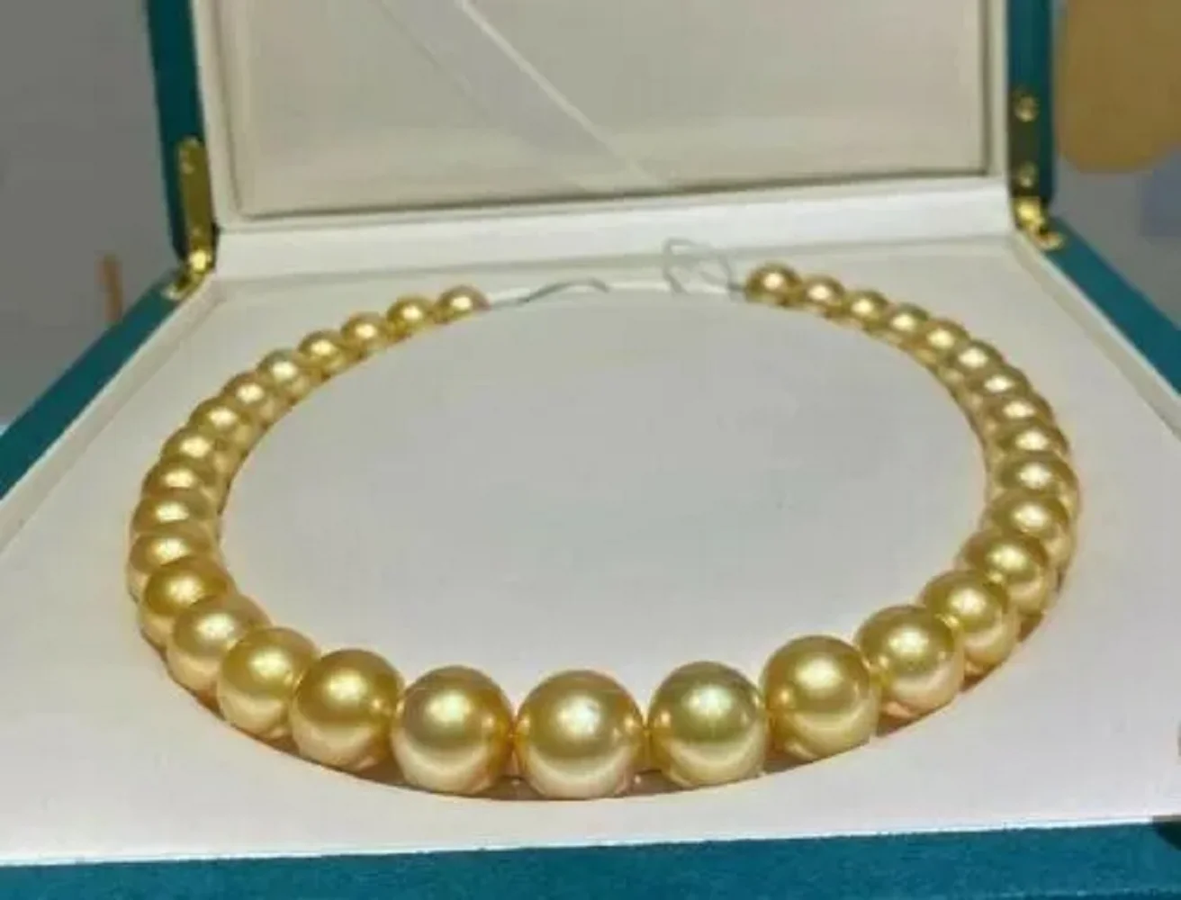 Beautiful AAAA 11-12mm round South Sea gold pearl necklace in 14K gold 16/18/20/inch