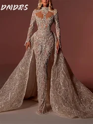 Luxurious Mermaid Evening Gown Classic 3D Flower Party Dress Glamorous Long Sleeve Floor Length Gown Customized