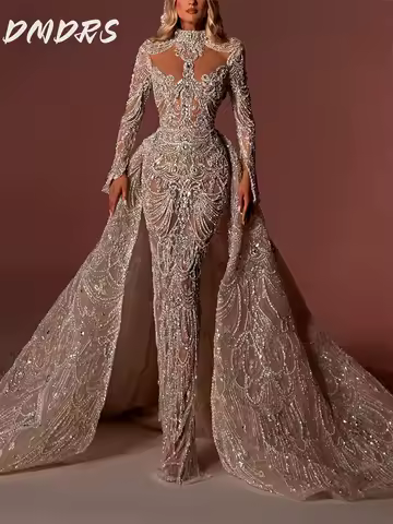 Luxurious Mermaid Evening Gown Classic 3D Flower Party Dress Glamorous Long Sleeve Floor Length Gown Customized