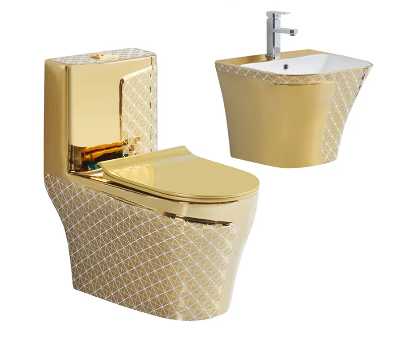Modern Style Gold-gray Ceramic Double-flush One-piece Toilet WC Floor-mounted S-trap Hotel Slow One Piece