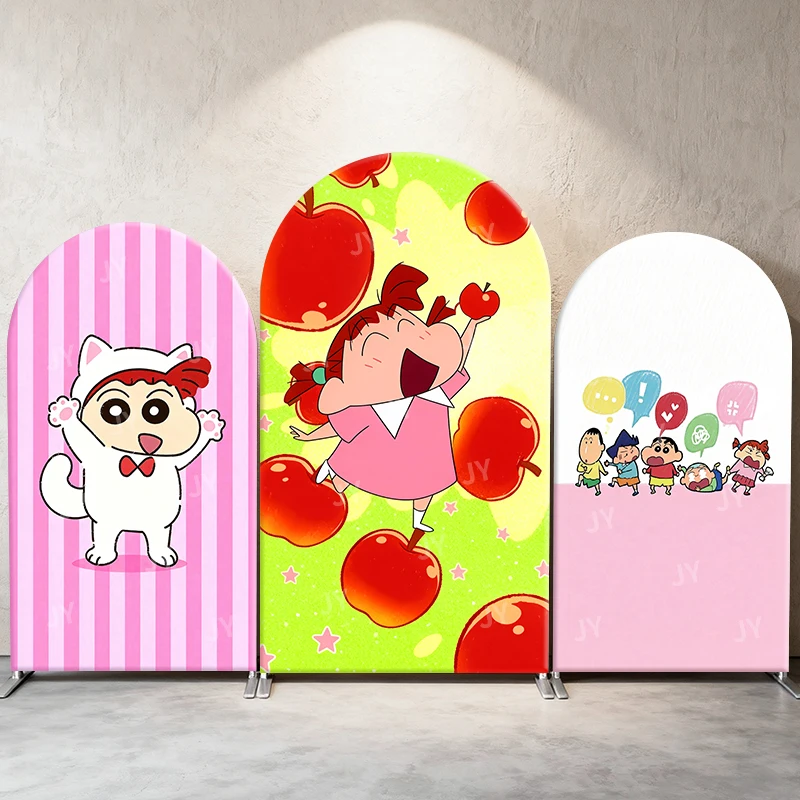 

Crayon Shin Chan Pink Apple Theme Arch Backdrop Cover Nene Cat Cartoon Background For Kids Birthday Baby Shower Party Decoration