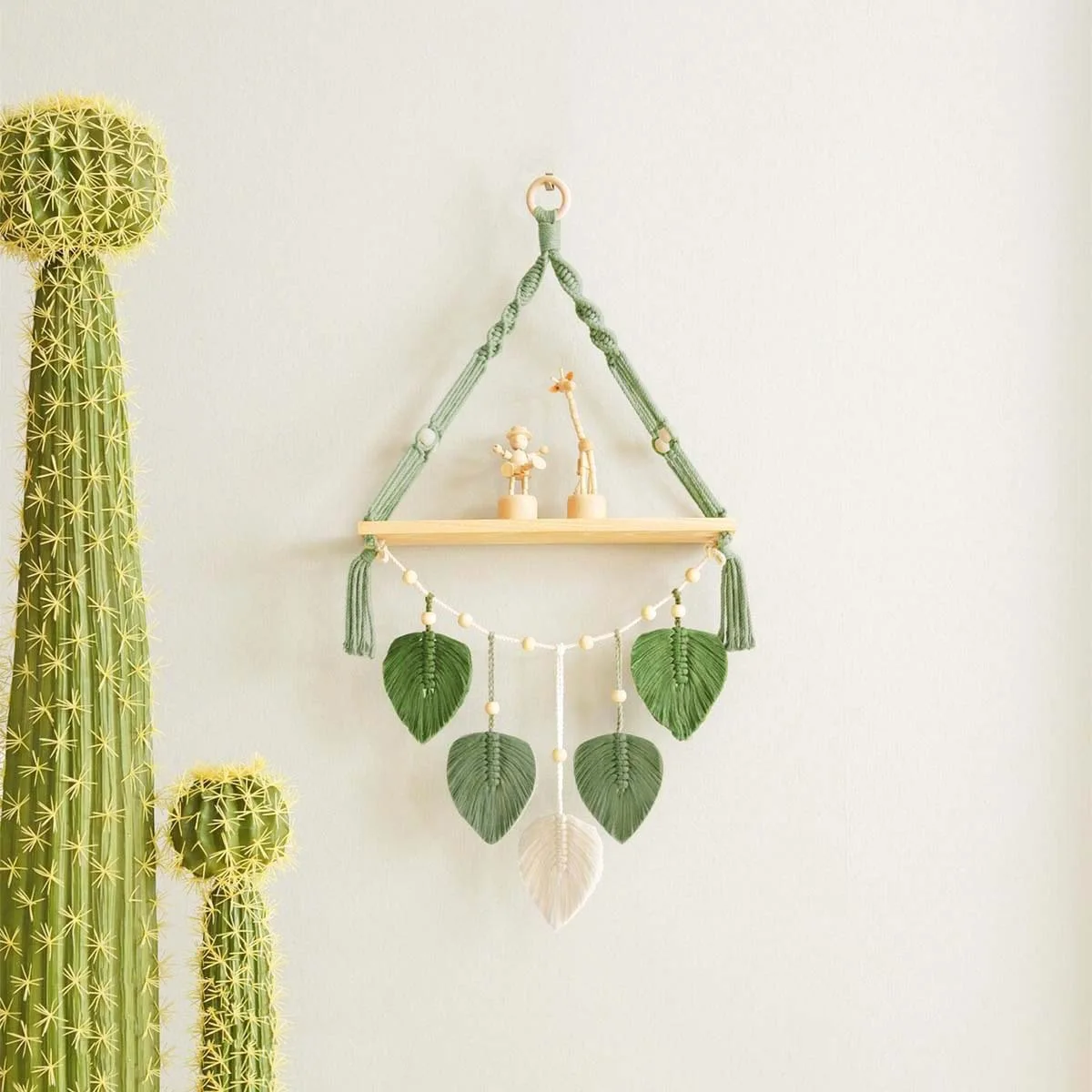 

Green shelf Nordic style home wall decoration hand woven leaf wall hanging boho home decor bedroom