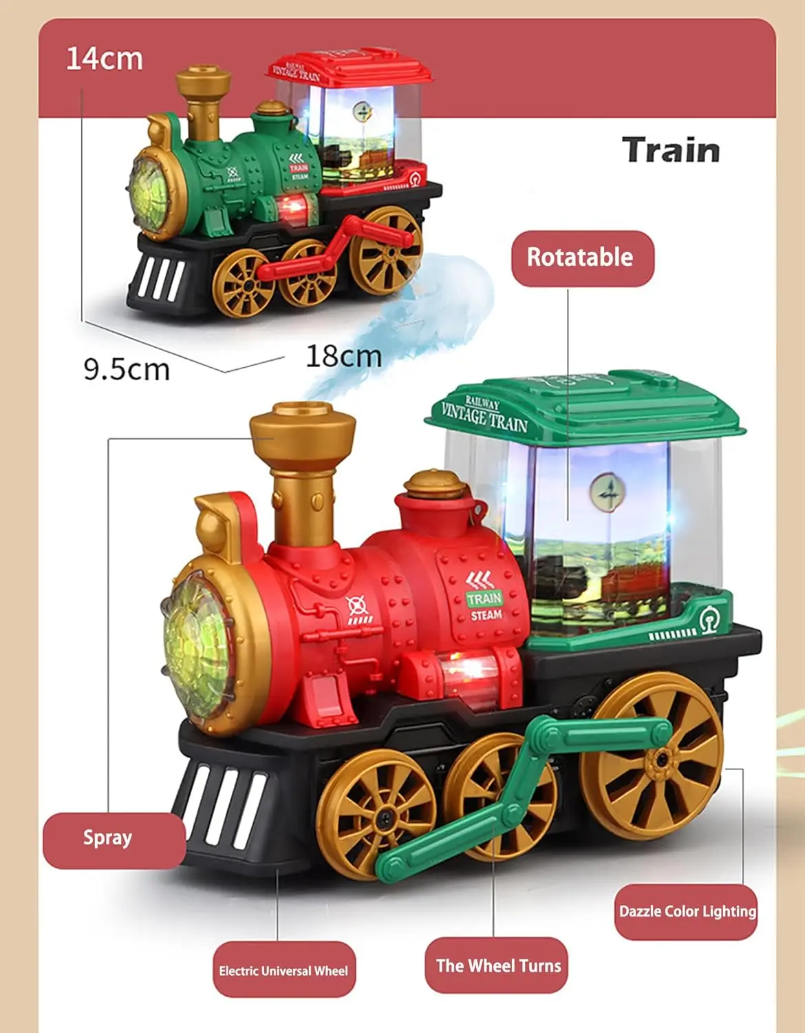 Electric Train Toys for Kids Bump Go Steam Train Locomotive Toy with Smoke Light  Sound Christmas Train Gift for Ages 3