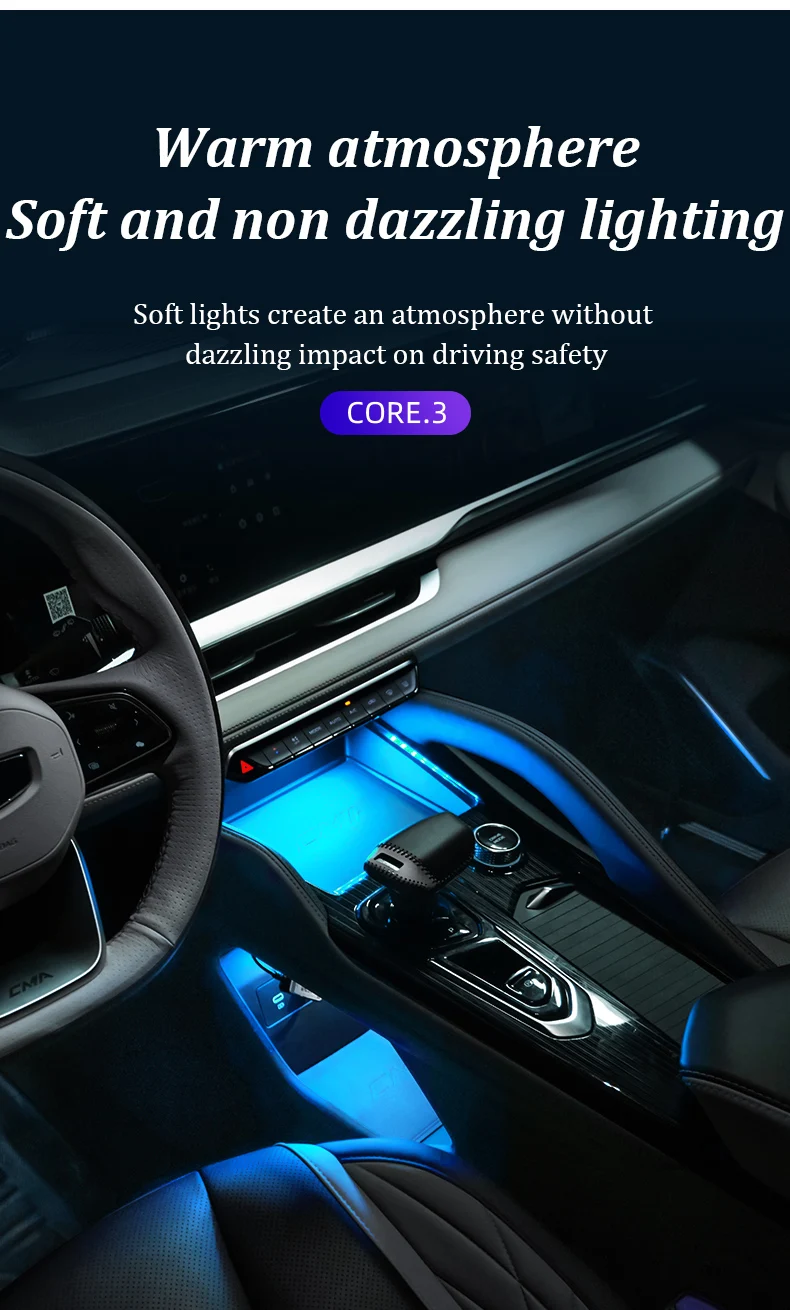 LINNUNU Ambiente-Lichtleiste für Geely Monjaro Xingyue L, 7 Farben, Atmosphäre, Zentralsteuerung, Sattellicht, Innenraum, Auto-Dekoration – Detail 7