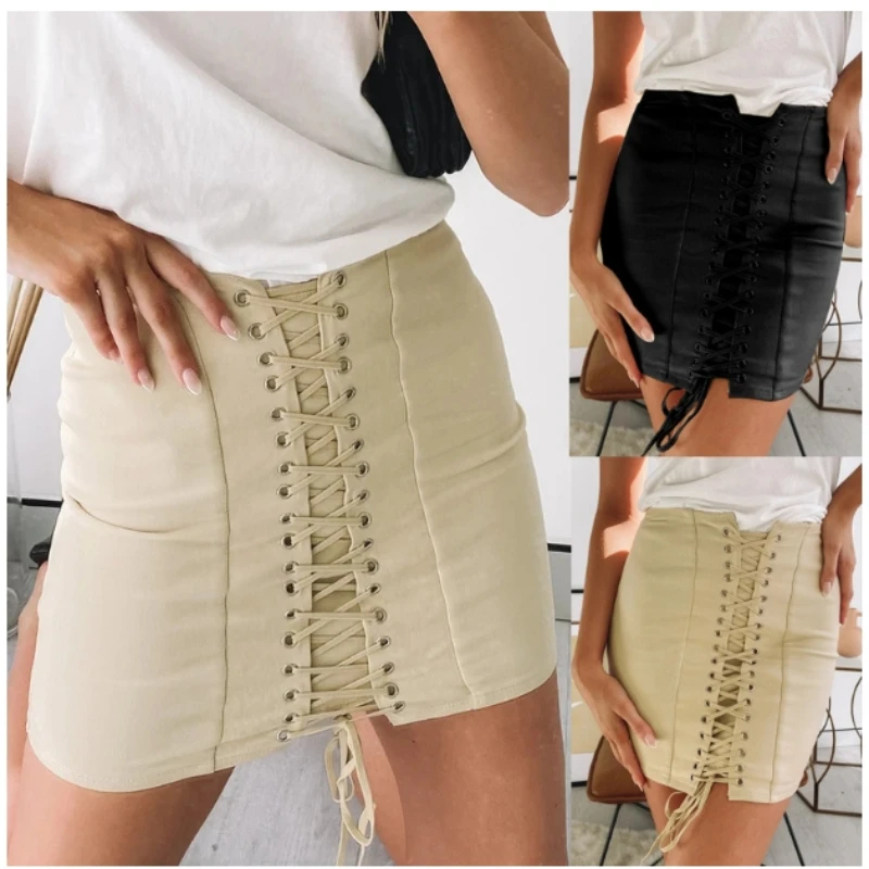 

2024 Design Sensory High Waist Half Skirt Women's Summer Broken Hole Tie Waist Sexy Wrapped Hip Short Skirt