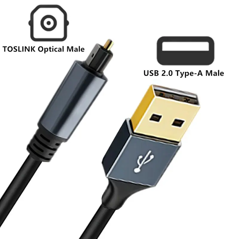 1.2m-4.5m Digital Audio Transmission USB-A Male Head to TOSLINK Fiber Optic Male Audio Cable With Built-in Chip SPDIF PCM Stereo