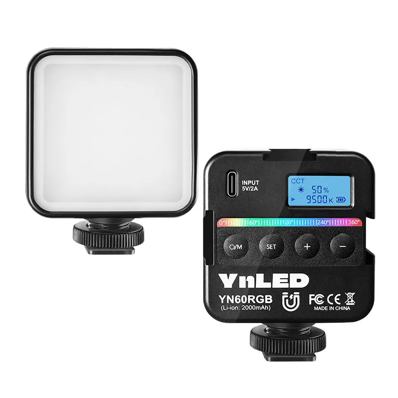 YONGNUO Pocket RGB Video Light, ajustável, pequeno, portátil, LED, luz de preenchimento com 1/4 parafuso, assento frio, YN60RGB, 2500K-9500K