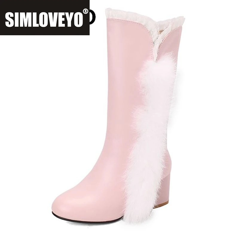 

SIMLOVEYO 2024 Модные милые ботинки принцессы с круглым носком на блочном каблуке 5 см на молнии, большой размер 41 42 43, зимние женские ботинки до середины икры для свиданий Bota