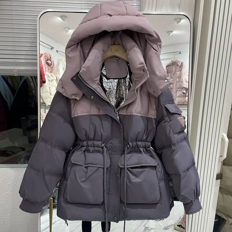 ファッション女性用パーカーカジュアル厚手暖かいフード付きダウンジャケット2025冬新作女性用ホワイトダックダウン女性用ダウンジャケットH740