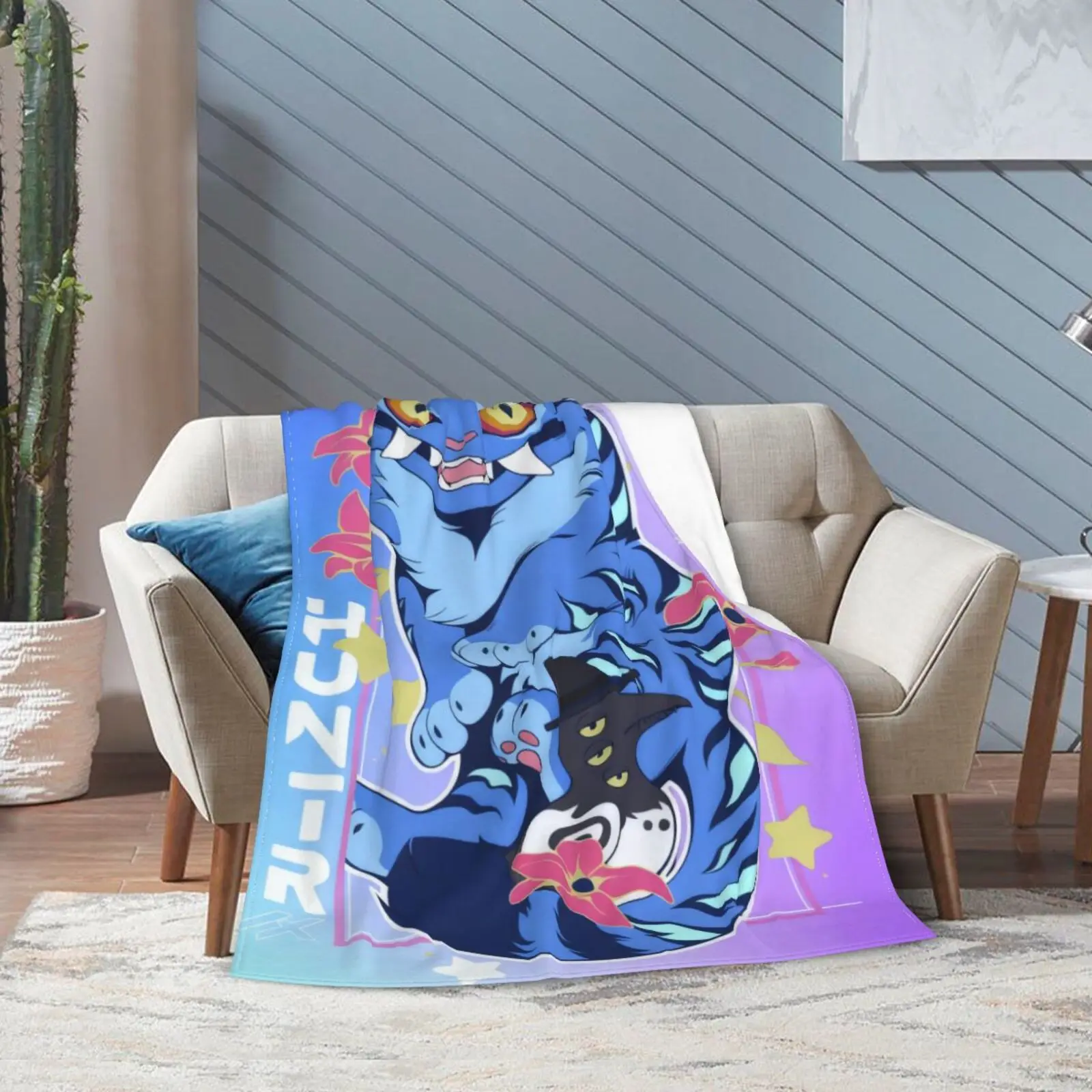 أنيمي النمر شيطان هنتركس دافئ الفانيلا بطانية ، جميل K-Pop شيطان هنتر أنيمي الدافئة رمي بطانية لغرفة المعيشة ، ديكور المنزل