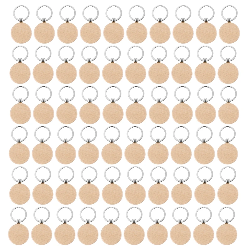 

Пустые круглые деревянные брелки для ключей, 60 шт., деревянные брелки «сделай сам», брелки для ключей с гравировкой, подарки «сделай сам»