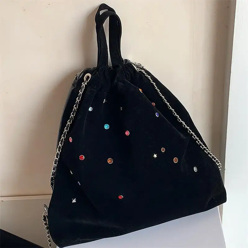 Borsa a mano Vintage pieghettata di grande capacità catene moderne Bolsas a spalla per pendolari zaino con applicazioni di paillettes squisite per le donne