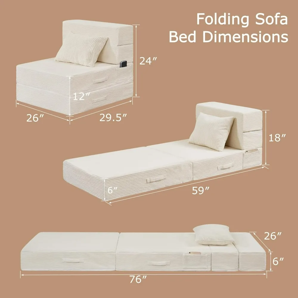Folding Sofa Bed 4 in 1 Convertible Sleeper Chair Pillow Single Memory Foam Fold Out Chair Bed Modern Floor Futon Sofa Couch