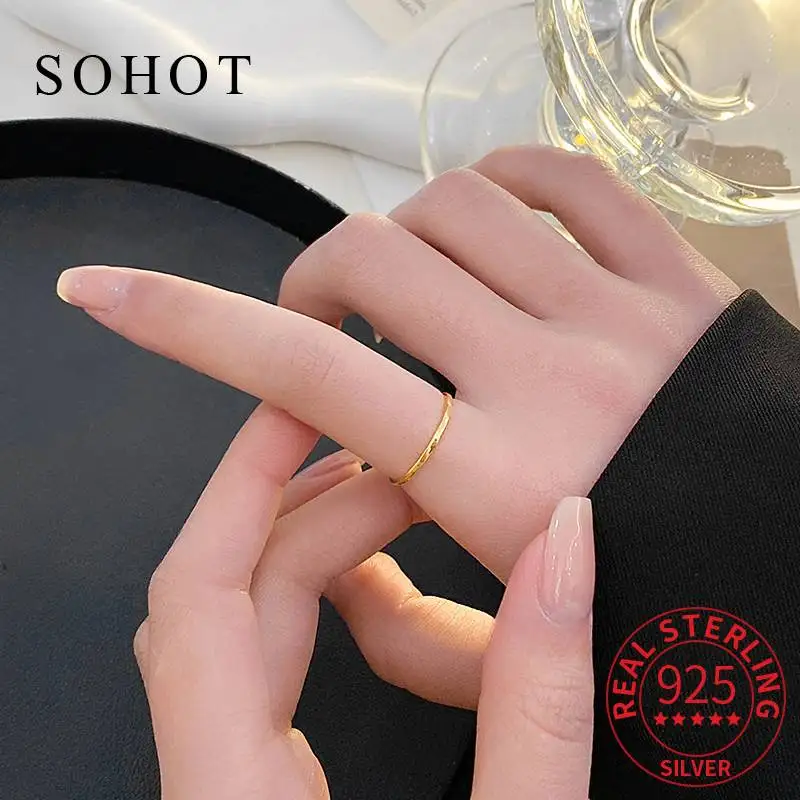 

Real 925 Sterling Silver Trendy Personality Plain Ring for Charm Women Classic Geometric Fine Jewelry Daily Accessories