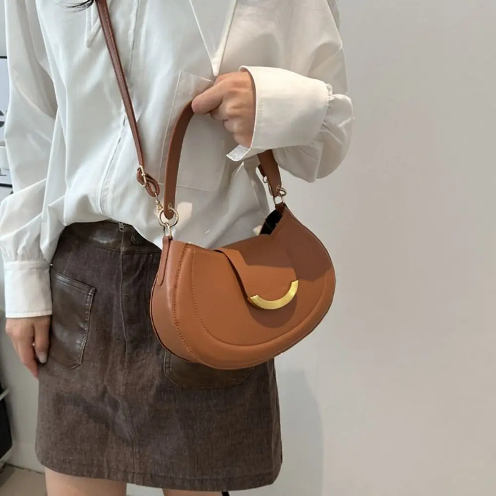 

Ins PU Leather Small Shoulder Bag Half-Moon Large Capacity Girls Crossbody Bag Simple Ladies Messenger Bag Women