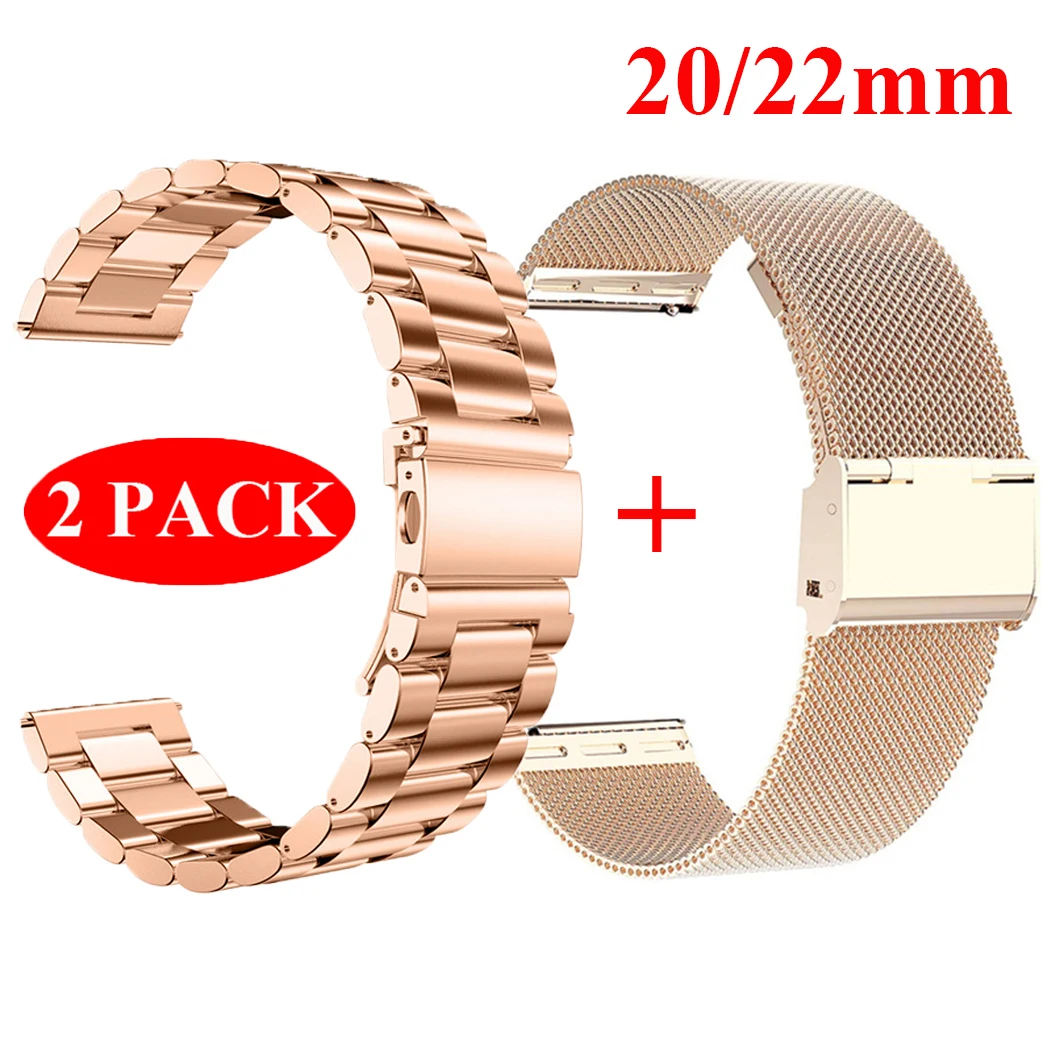 2 Pack 22mm 20mm Metal Strap For Amazfit GTS 4 4Mini 3 2 2Mini GTR 47MM GTR 4 3 2 2E Stratos Pace 2 2S 3 Stainless Steel Band