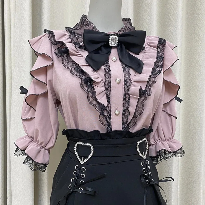 

Kawaii Women Shirts Jirai Kei Lolita Y2K Cute Japanese Style Blouse Elegant Long Sleeve Sweet Tops Casual Aesthetic Shirt 2024