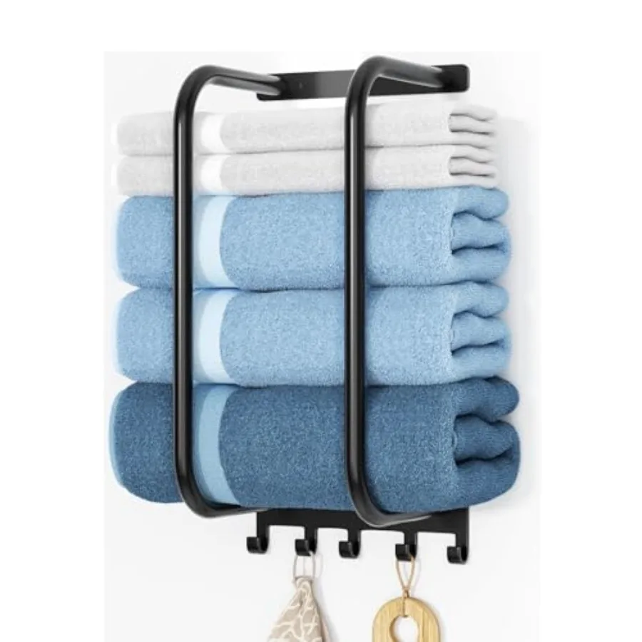 

Towel Rack Bathroom Wall Holder: 15.9 Inch Wall Mounted Shower Organizer, for Rolled Towel Storage, 2 Metal Racks Plus Extra 5