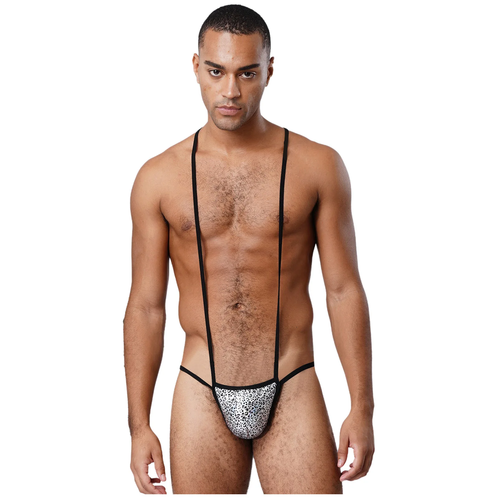 

Купальники, мужской купальник, костюм манкини, стринги, Y-образный ремень, металлический блестящий принт, выпуклая сумка, цельное боди, нижнее белье