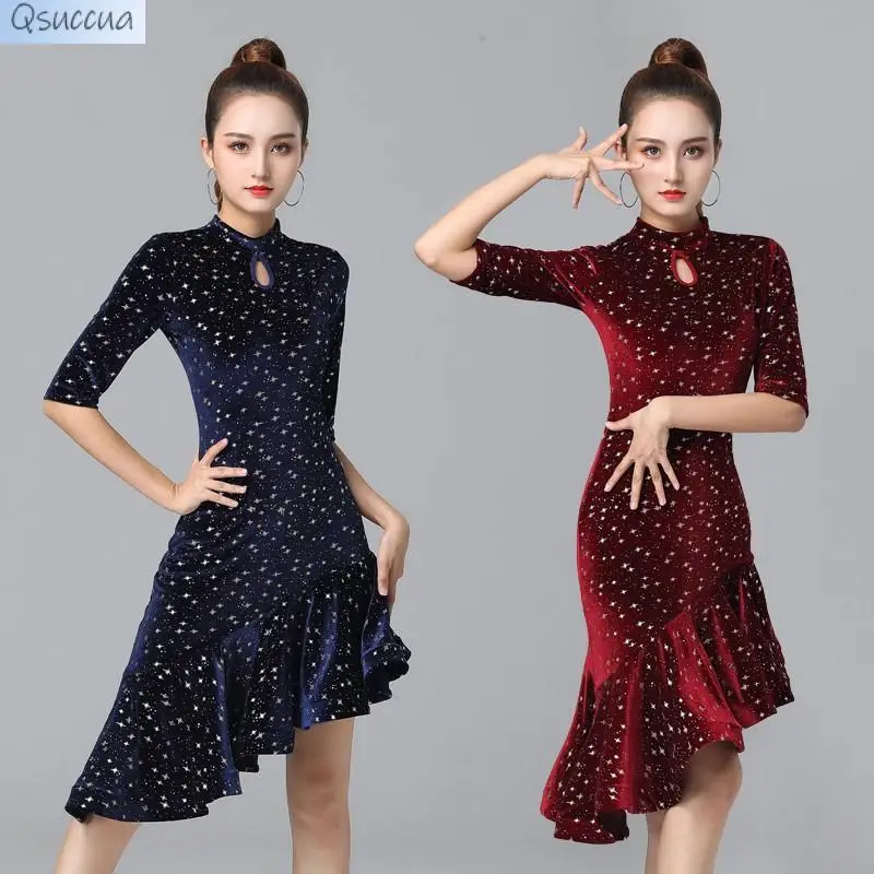 

The New Latin Dance Costume Adult Velvet Cha Cha Dance Dress Performance Practice Dance Costume Can Be Autumn And Winter