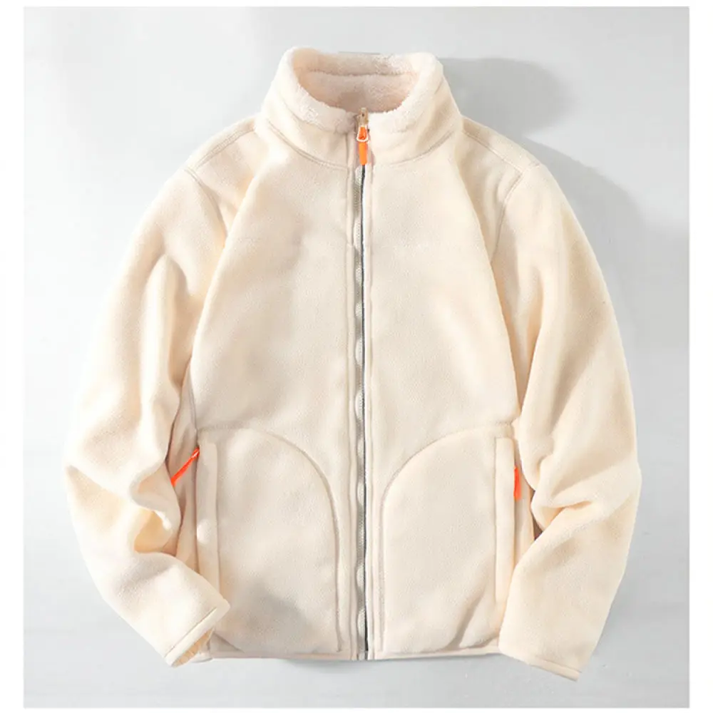 Mens Reversible Fleece Jacket Winter Lambswool Pullover Hooded Thermal Coat Casual Outdoor Sports Warm Thickened Soft Outerwear